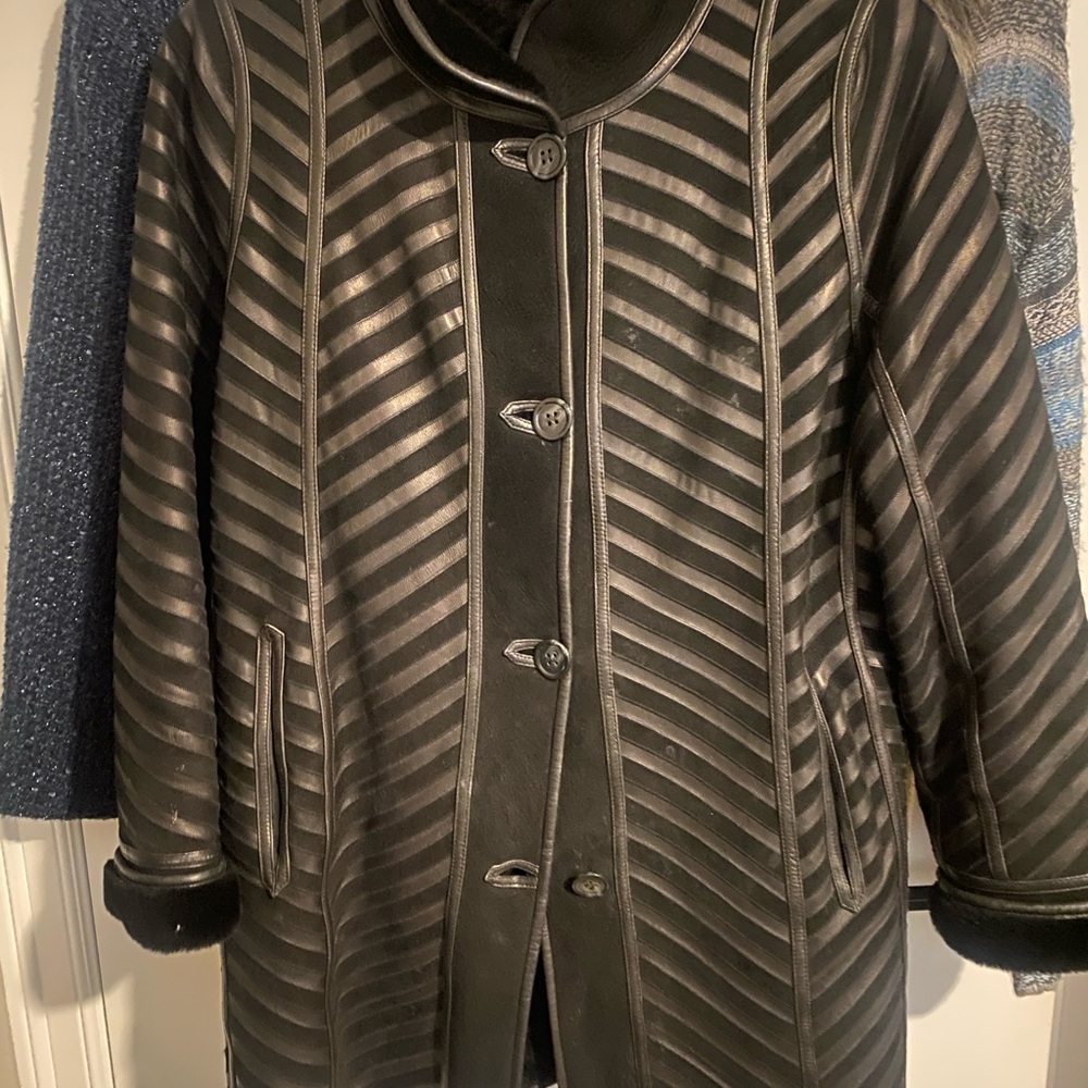 Chic Black Striped Leather Jacket